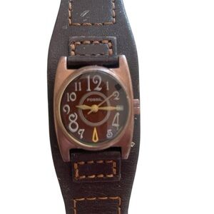 Fossil Dark Brown Leather Watch with Gold Accents